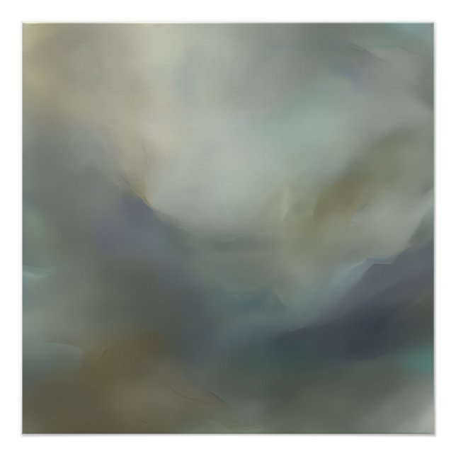 Pôster Serene Teal Blue Abstract Waves Ethereal Landscape (Frente)