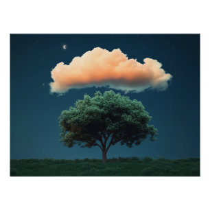 Pôster Serene Tree and Cloud - Relaxando o Céu Noturno