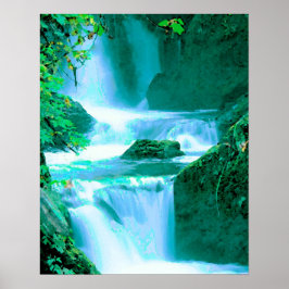 Poster Serene Waterfall em azul e verde