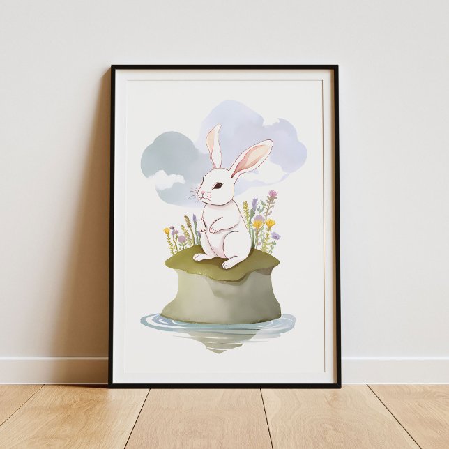 Poster Serene White Rabbit na Ilha Meadow (Criador carregado)