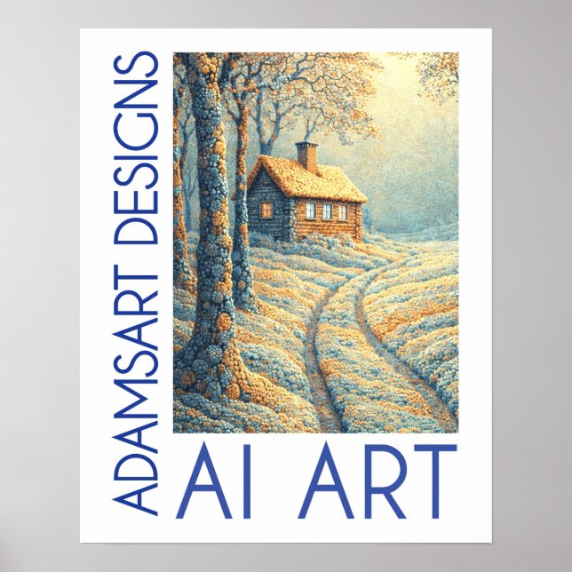Poster Serene Winter Cottage Landscape AI Art (Frente)