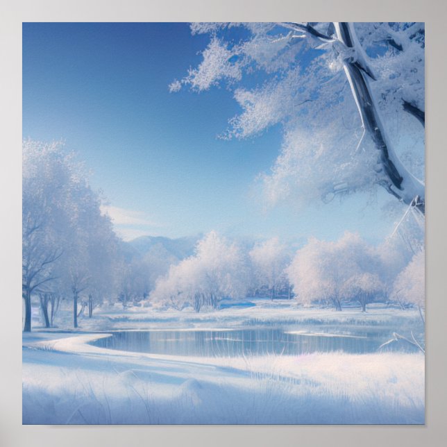 Poster Serene Winter Pond, Calming Winter Scenery (Frente)