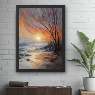 Pôster Serene Winter Sunset - Nature Landscape Art