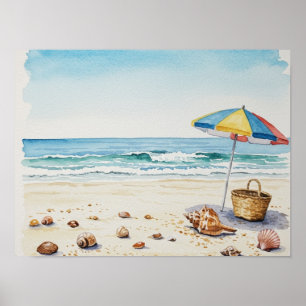 Poster Serenidade à beira-mar: Watercolor Beach Bliss