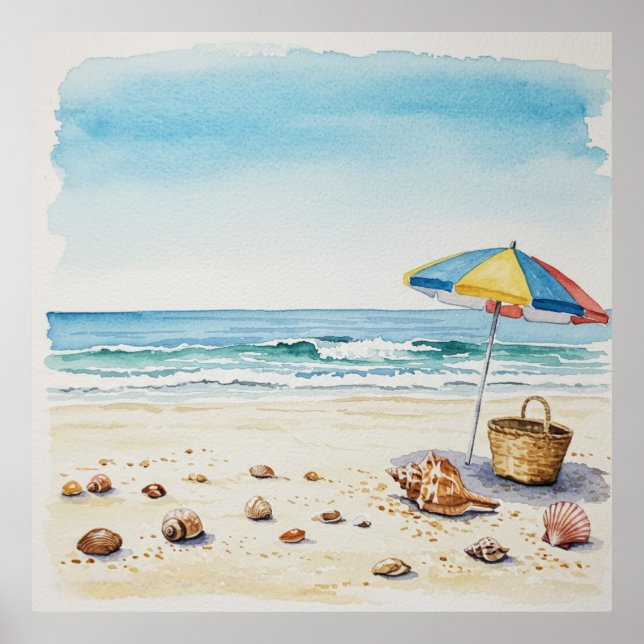 Poster Serenidade à beira-mar: Watercolor Beach Bliss (Frente)