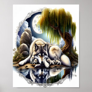 Poster Serenidade ao Luar Um Lobo Adormecido 8x10