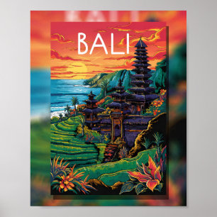 Poster Serenidade Bali: pôr do sol no templo