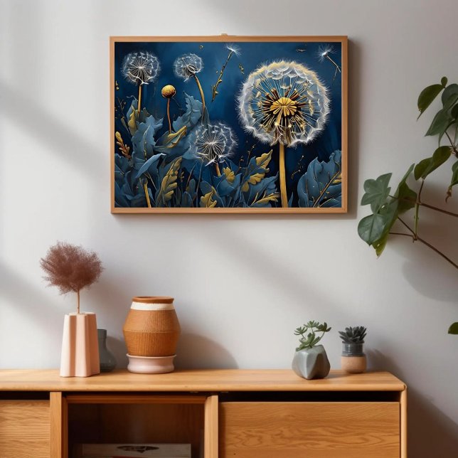 Poster Serenidade com Dandelions na Arte AI Nightsky (Criador carregado)
