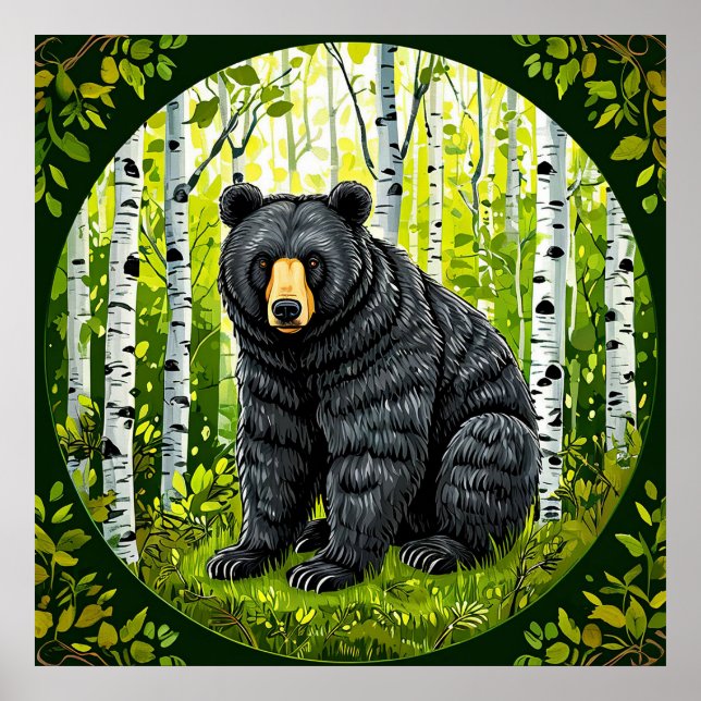 Poster 🌲 Serenidade da Floresta de Bétula Urso Negro Sel (Frente)