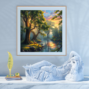 Poster Serenidade da Floresta Tranquila no amanhecer