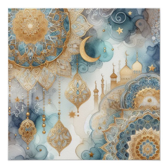 Pôster Serenidade da Mesquita Moonlit para Ramadã (Frente)