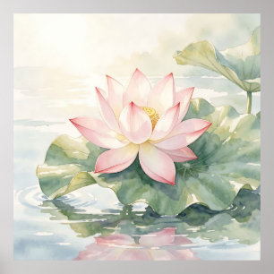 Poster Serenidade de Lótus Rosa em Aquarela