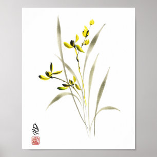 Poster Serenidade de Orquídea Dourada Arte em Aquarela
