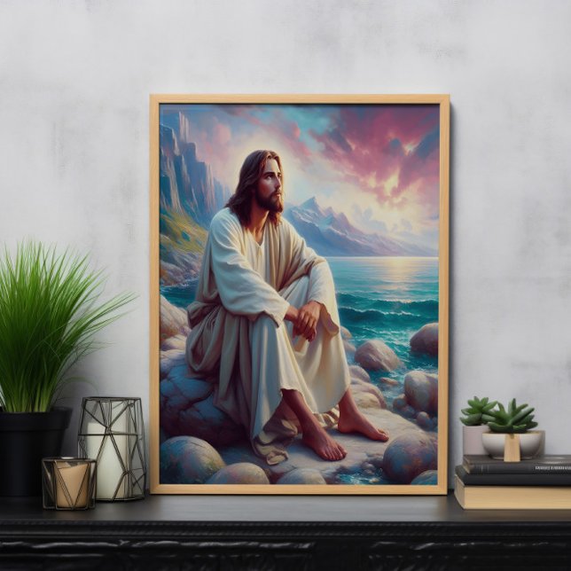 Poster Serenidade divina Jesus pela costa oceânica (Criador carregado)