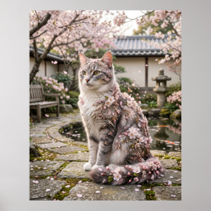 Poster Serenidade do Gato da Flor de Cerejeira