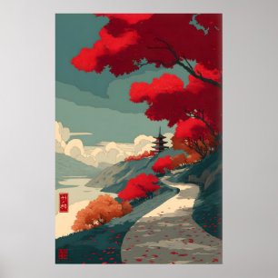Poster Serenidade em Arte de Parede Vermelha - Caminho de