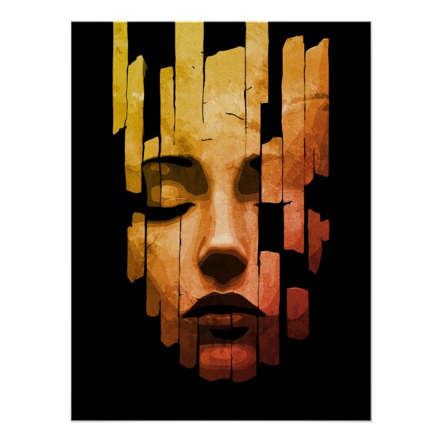 Pôster Serenidade Fragmentada – Retrato Digital Surrealis (Frente)
