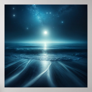 Poster Serenidade lunática: Praia sob céu estrelado