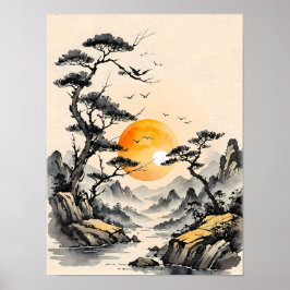 Poster Serenidade na Natureza: Arte Paisagista Japonesa