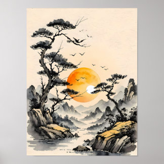 Poster Serenidade na Natureza: Arte Paisagista Japonesa