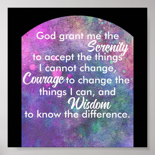 Poster Serenidade reze a arte azul e a aquarela púrpura (Frente)