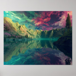 Poster Serenidade Surreal: Reflexões do lago Eetano