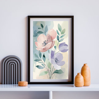 Poster Serenity Bloom Garden | Floral Botânico Pastel 