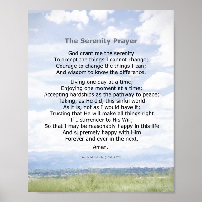 Poster Serenity Prayer citação sobre fotografia paisagíst (Frente)