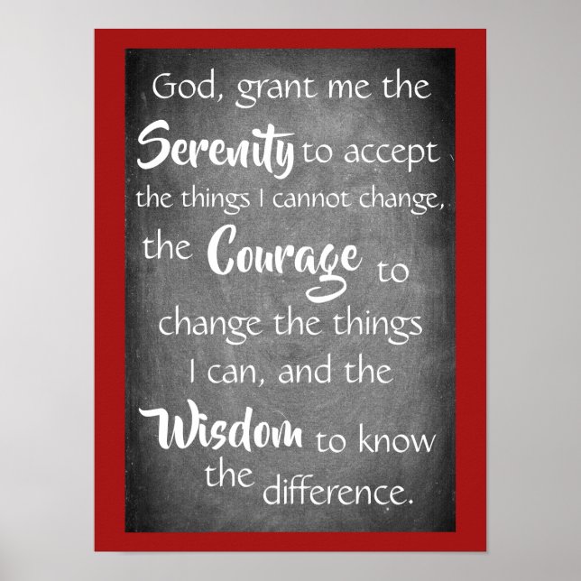 Poster Serenity Prayer Inspirando Cotação Cinza Vermelha  (Frente)
