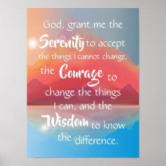 Poster Serenity Prayer Mountain Sunset Wall