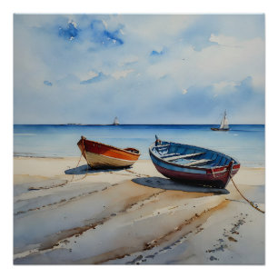 Pôster "Serenity Shores" Uma paisagem Por Aquarela Restan