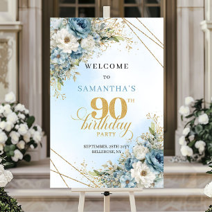 Poster Serenos florais em azul aguado para 90º aniversári