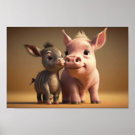 Poster Série Barnyard Friends - Macaco e Leitão