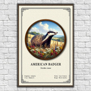 Poster Série de Zoologia do Texugo Americano