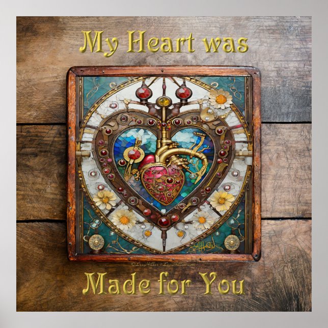 Poster Série Steampunk Anatômica do Coração Mecânico (Frente)