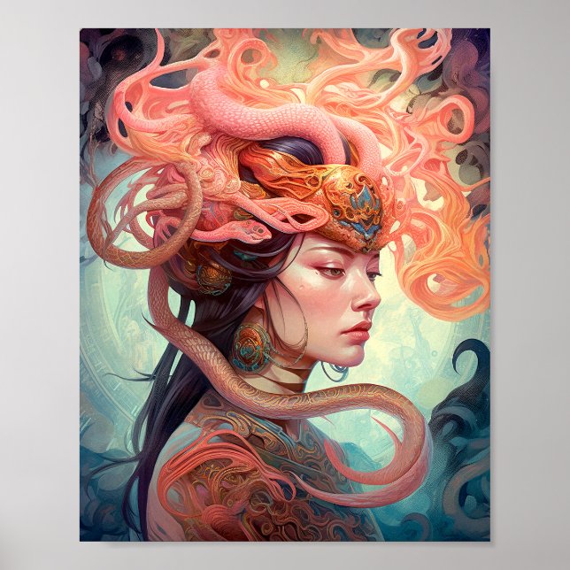 Poster Serpent Hair Lady Fantasy Art (Frente)