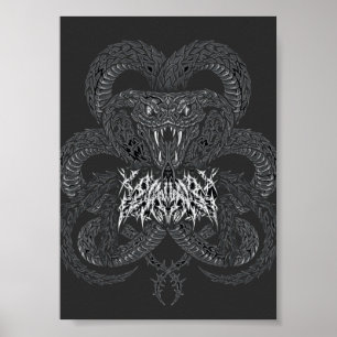 Poster Serpente Art Déco Branca Gráfico de Cobra Orname