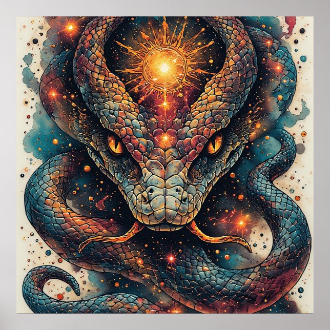 Poster Serpente Cósmica com Escamas Brilhantes (Frente)