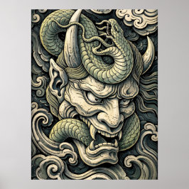 Poster Serpente Demônio Chifrudo Feroz Tempestade Pop Art