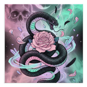 Pôster Serpente e Rosa Pastel Goth