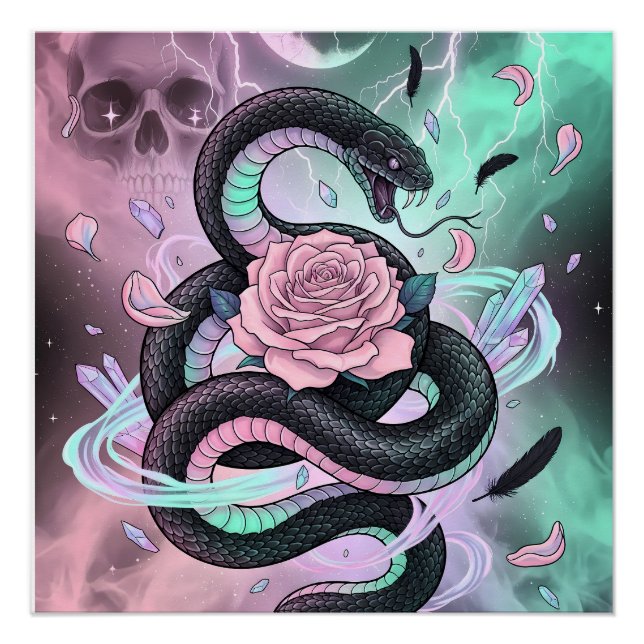 Pôster Serpente e Rosa Pastel Goth (Frente)