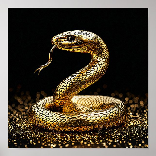 Poster Serpente Mística Dourada Estética Decoração Modern (Frente)