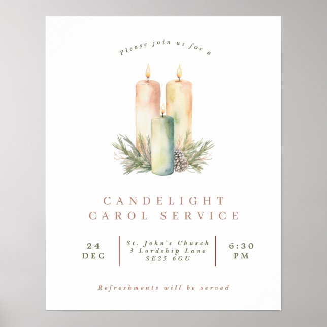 Poster Serviço de Carol Simples Church Candlelight (Frente)
