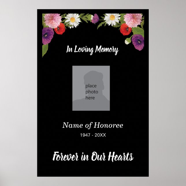 Poster Serviço de Memorial, fronteira floral elegante e f (Frente)