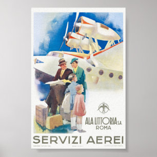 Poster Servizi Aerei Ala Littoria Cartaz Vintage 1937