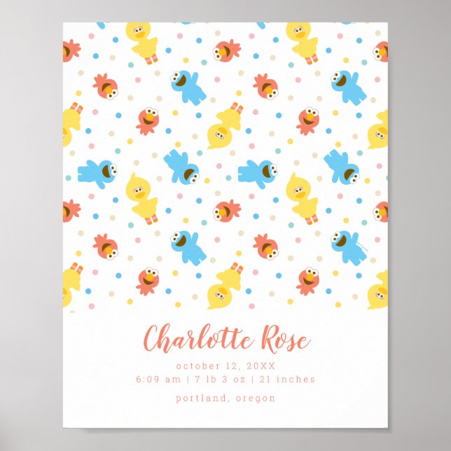 Poster Sesame Pals White Bolinhas Birth Stats (Frente)