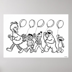 Poster Sesame Street Pals Balões Cores de Aniversário