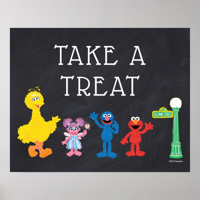 Poster Sesame Street Pals Chalkboard Rainbow Aniversário (Frente)