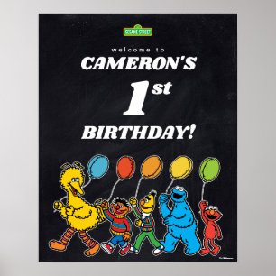 Poster Sesame Street Pals primeiro aniversario Balões de