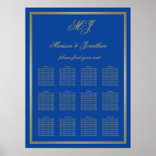 Poster Sessão Dourada com quadro de monograma azul-apphir